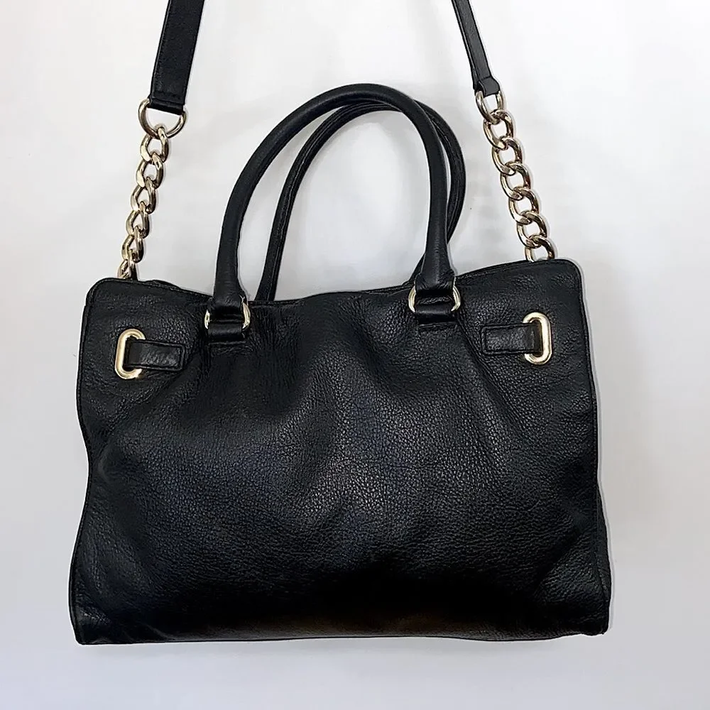 Michael Kors Bag”Hamilton” Black Pebbled Leather Crossbody Strap Excellent - Picture 3 of 9